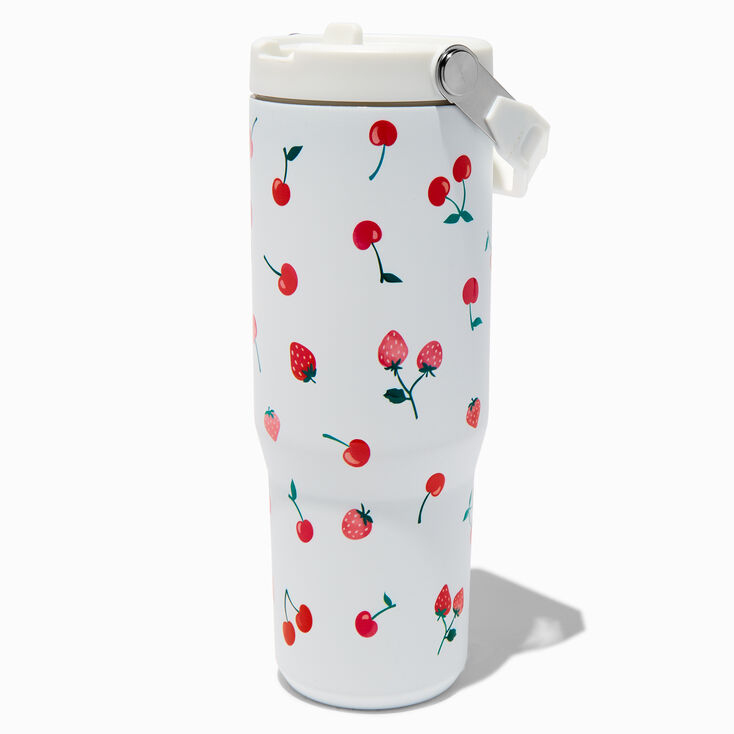Strawberry &amp; Cherry Print Stainless Steel Water Bottle,