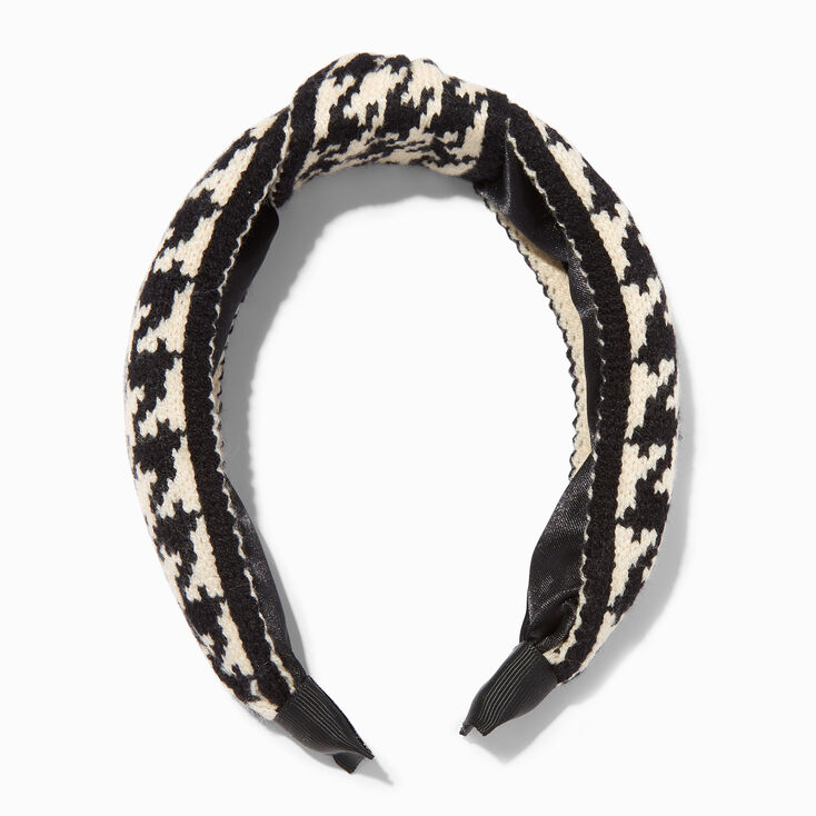 Black Knit Houndstooth Knotted Headband,