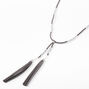 Silver Beaded Fringe Suede Long Necklace - Grey,