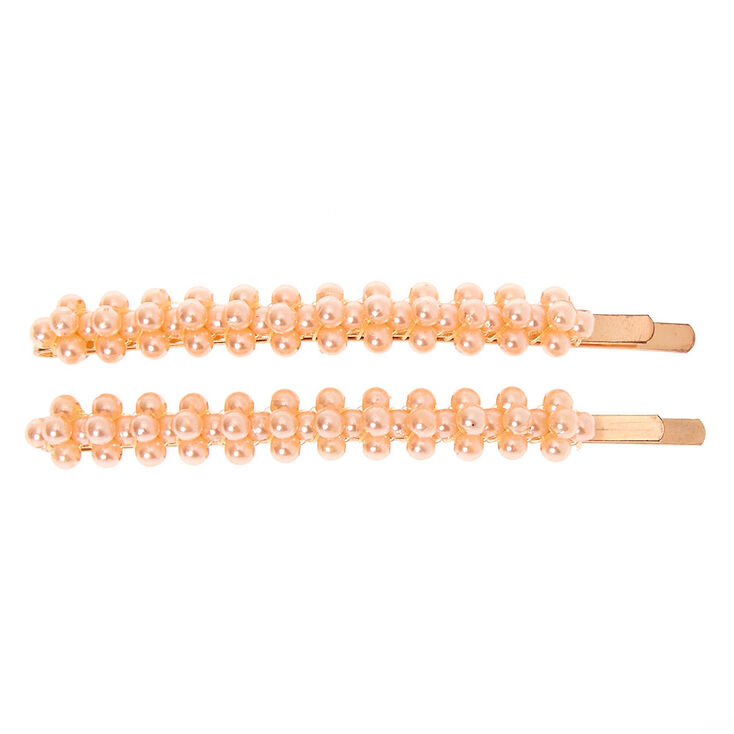 Claire's Épingles plates perles d’imitation couleur doré rose - Rose tendre, lot de 2