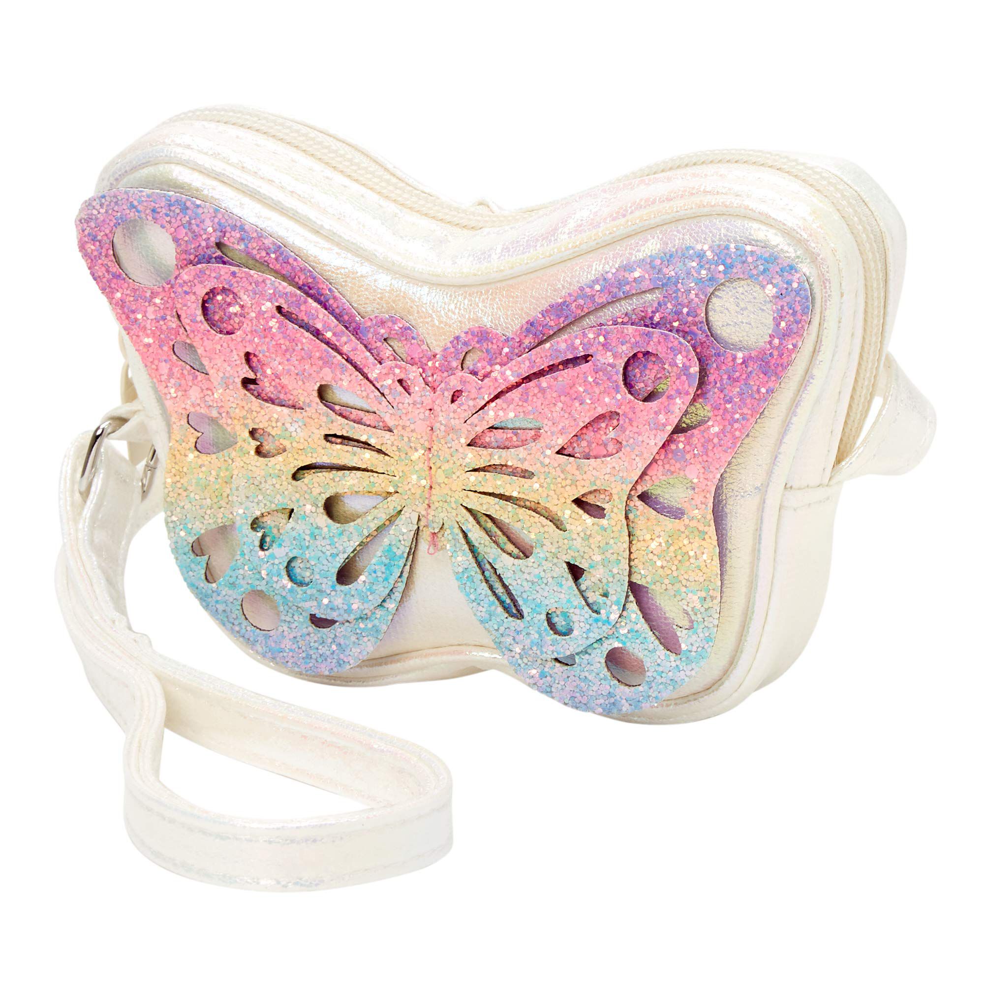 Claire's Club Glitter Butterfly Cut-Out Crossbody - Rainbow,