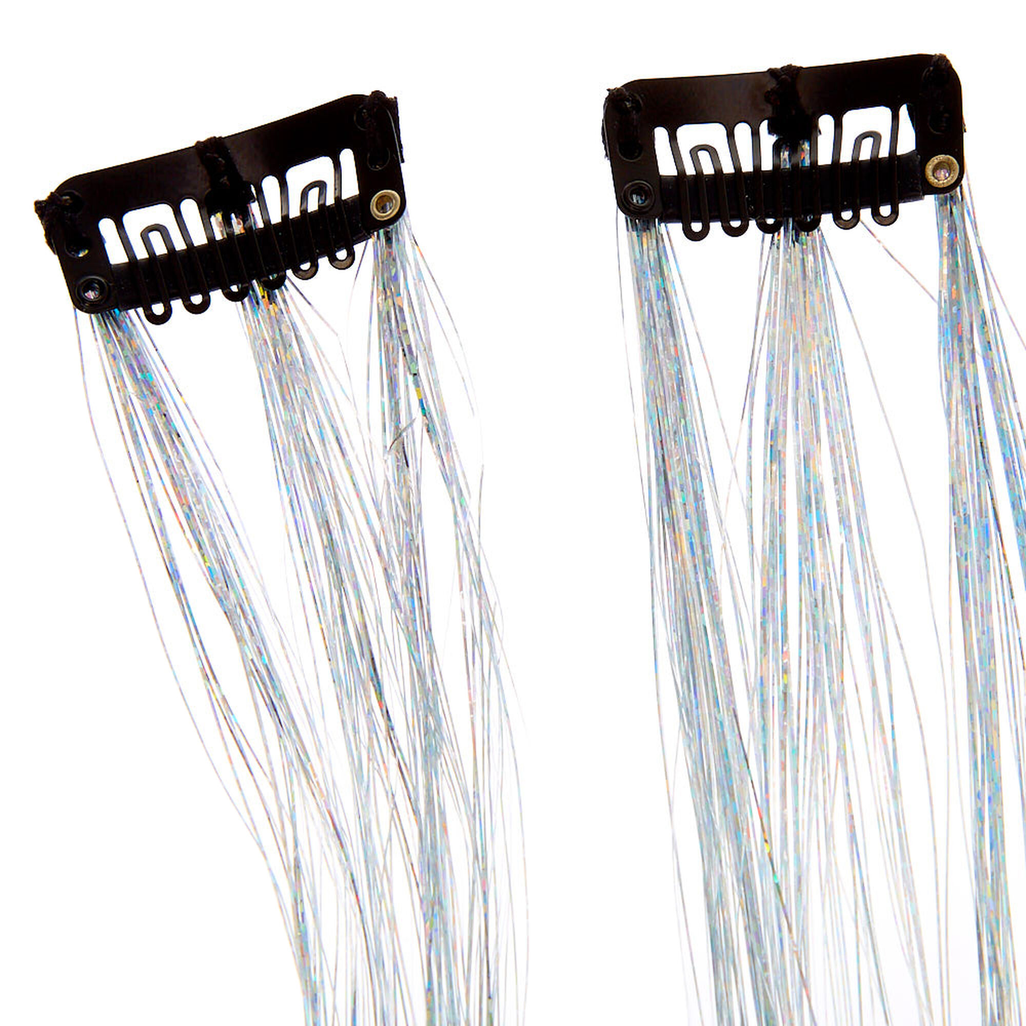 Holographic Clip In Hair Tinsel - Silver, 2 Pack | Claire's US