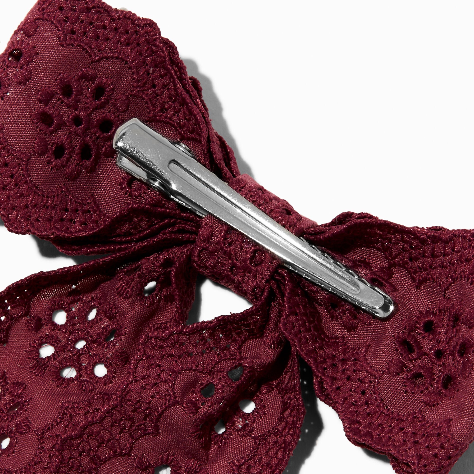 Claire's Club Maroon Crochet Hair Bow Clip,