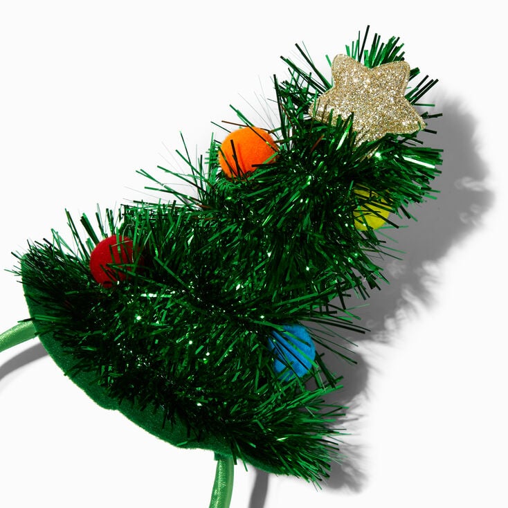 Tinsel &amp; Pom Pom Christmas Tree Headband,