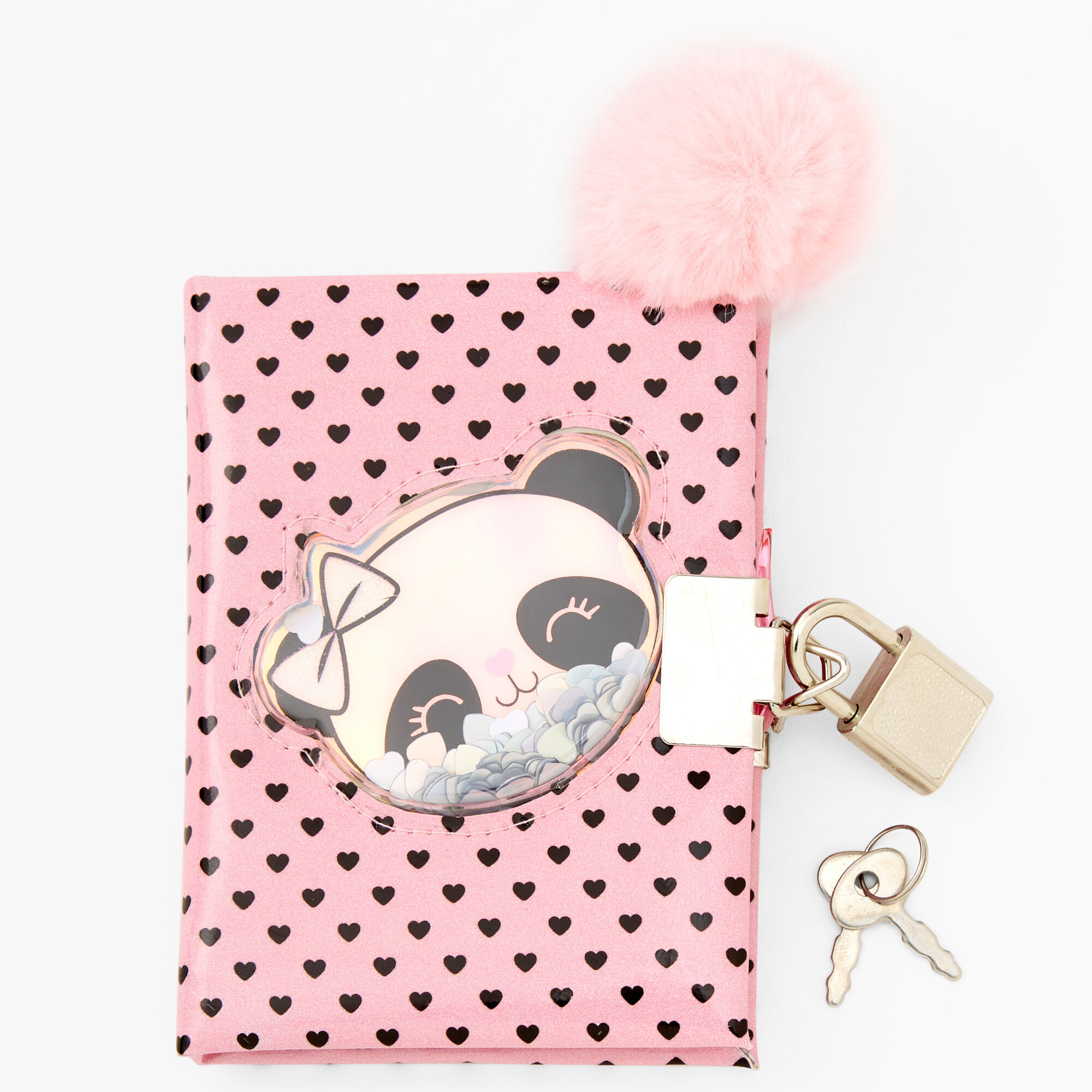 Claire's Mini journal intime à cadenas avec confettis mobiles cœurs panda - Rose