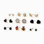 Black Heart &amp; Clock Mixed Stud Earrings - 9 Pack,