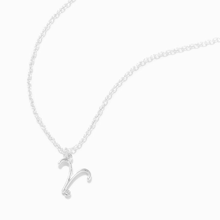 Silver-tone Crystal Zodiac Symbol Pendant Necklace - Aries,