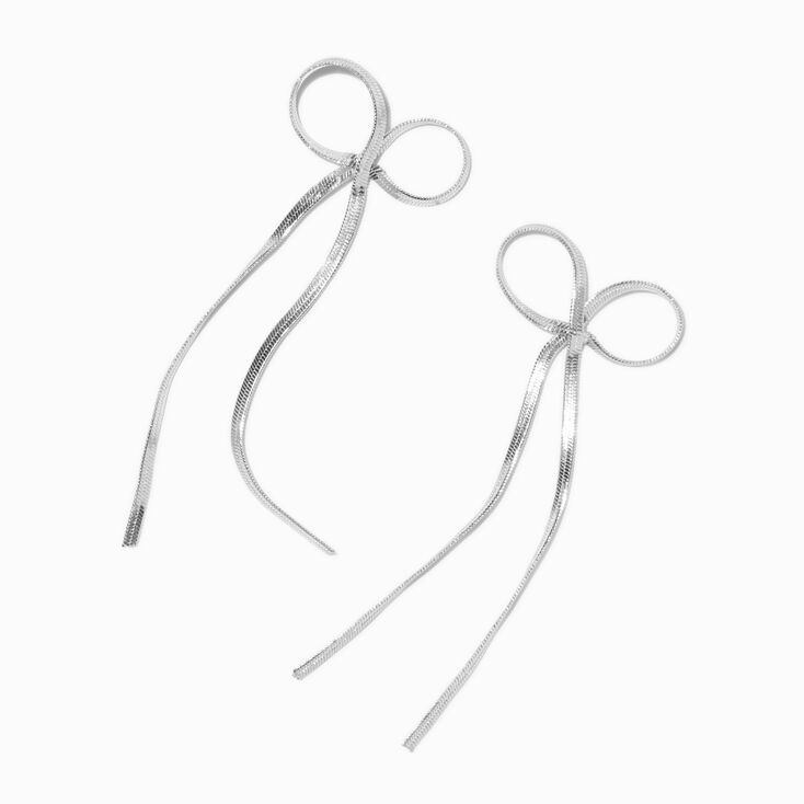 Silver-tone Chevron Chain Bow Stud Earrings,