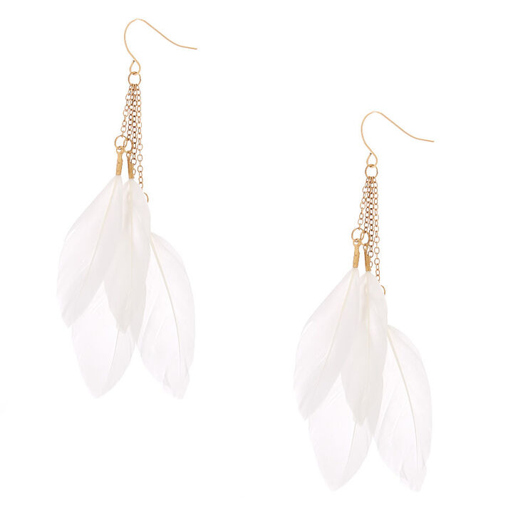 Claire's Pendantes à plumes blanches 8 cm couleur doré
