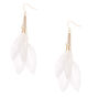 Gold 3&quot; Feather Drop Earrings - White,