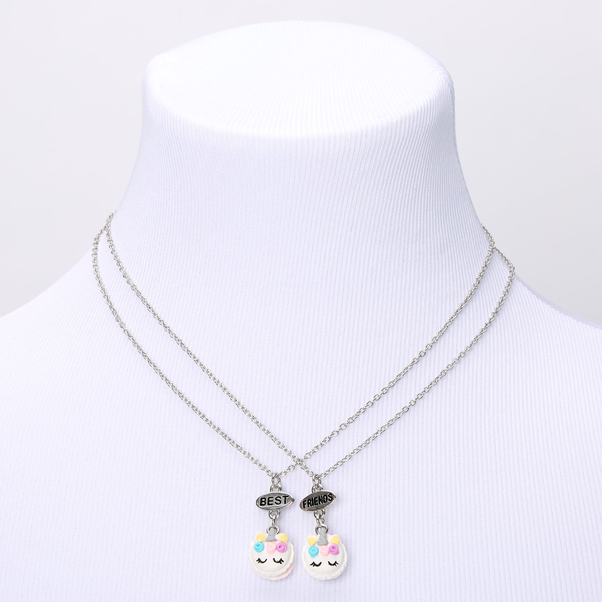 Colliers à pendentif best friends macaron et licorne - Lot de 2,