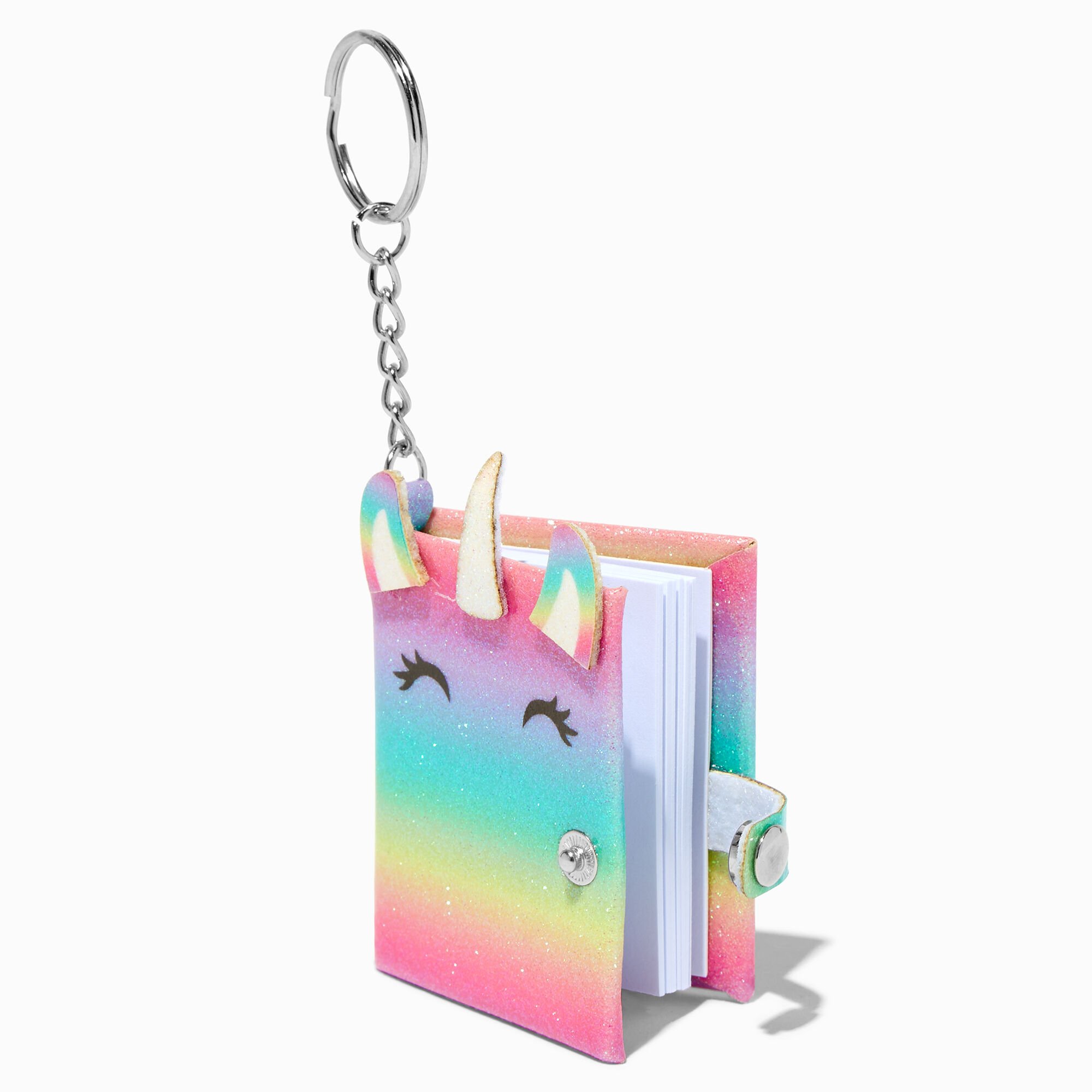 View Claires colored Unicorn Mini Glitter Diary Keychain information