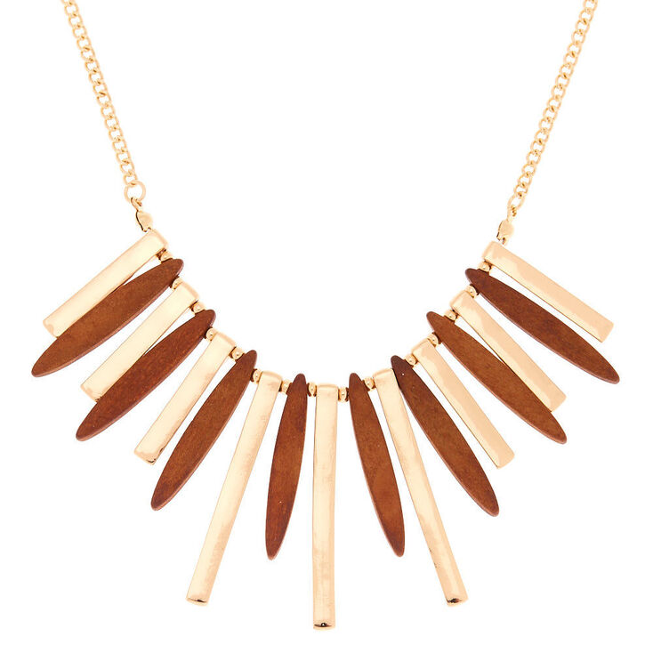 Claire's Collier volumineux avec barre en bois d'imitation et couleur doré