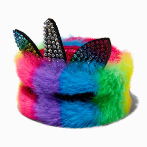 Fuzzy Rainbow Pave Unicorn Slap Bracelet,