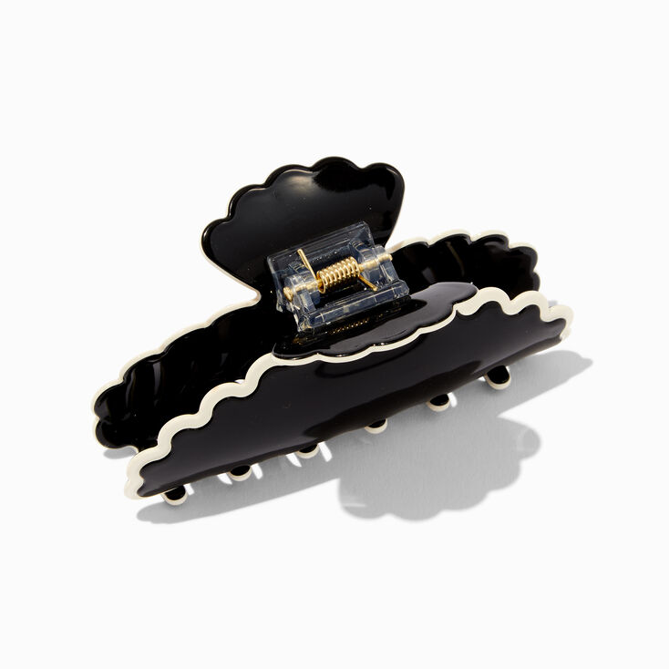 Black &amp; Cream Trim Scalloped Hair Claw,