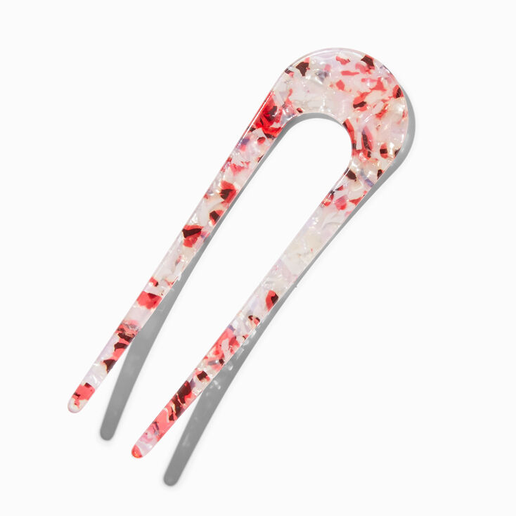 Tortoiseshell U-Shaped Acrylic Hair Pin - Pink,