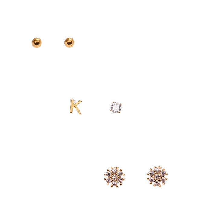 18kt Gold Plated K Initial Stud Earring Set Claire S 18kt Gold Plated K Initial Stud Earring Set