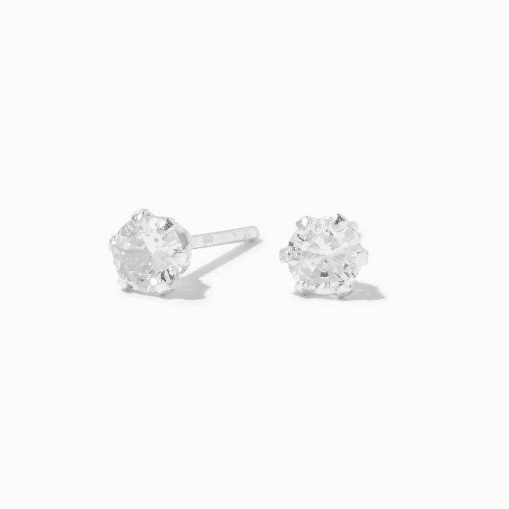 Clous d&#39;oreilles en argent avec strass en zircon cubique - 4&nbsp;mm,