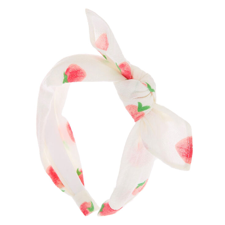 Claire's Serre-tête à nœud noué fraise - Blanc