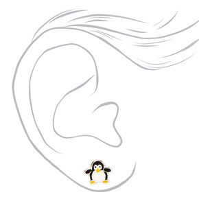 Clous d&#39;oreilles pingouin couleur argent&eacute;e - Blanc,