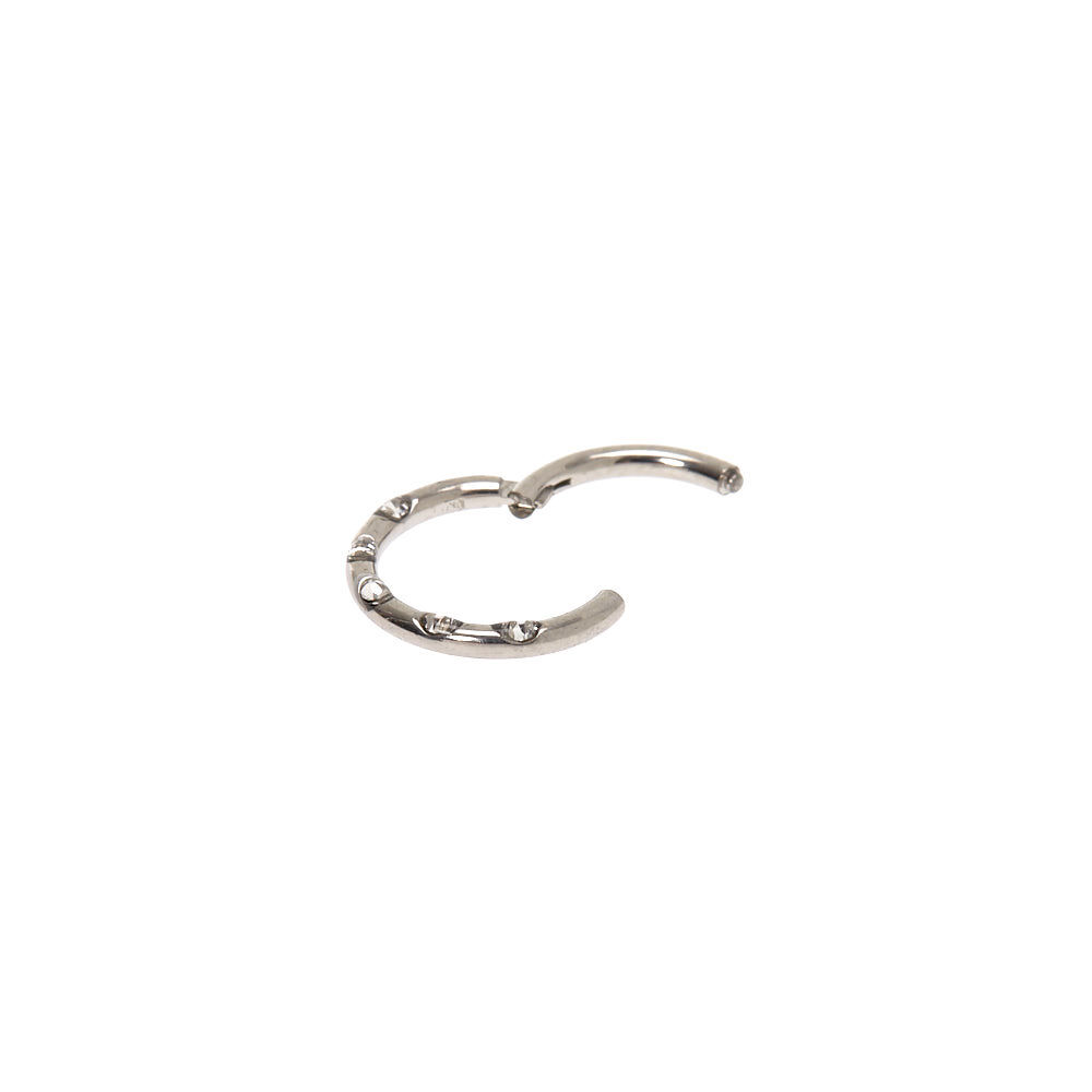 Anneau de piercing cartilage à charnière avec strass couleur argenté et couleur titané,