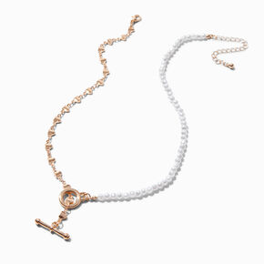 Mean Girls&trade; x Claire&#39;s Half Pearl &amp; Gold-tone Heart T Bar Necklace,
