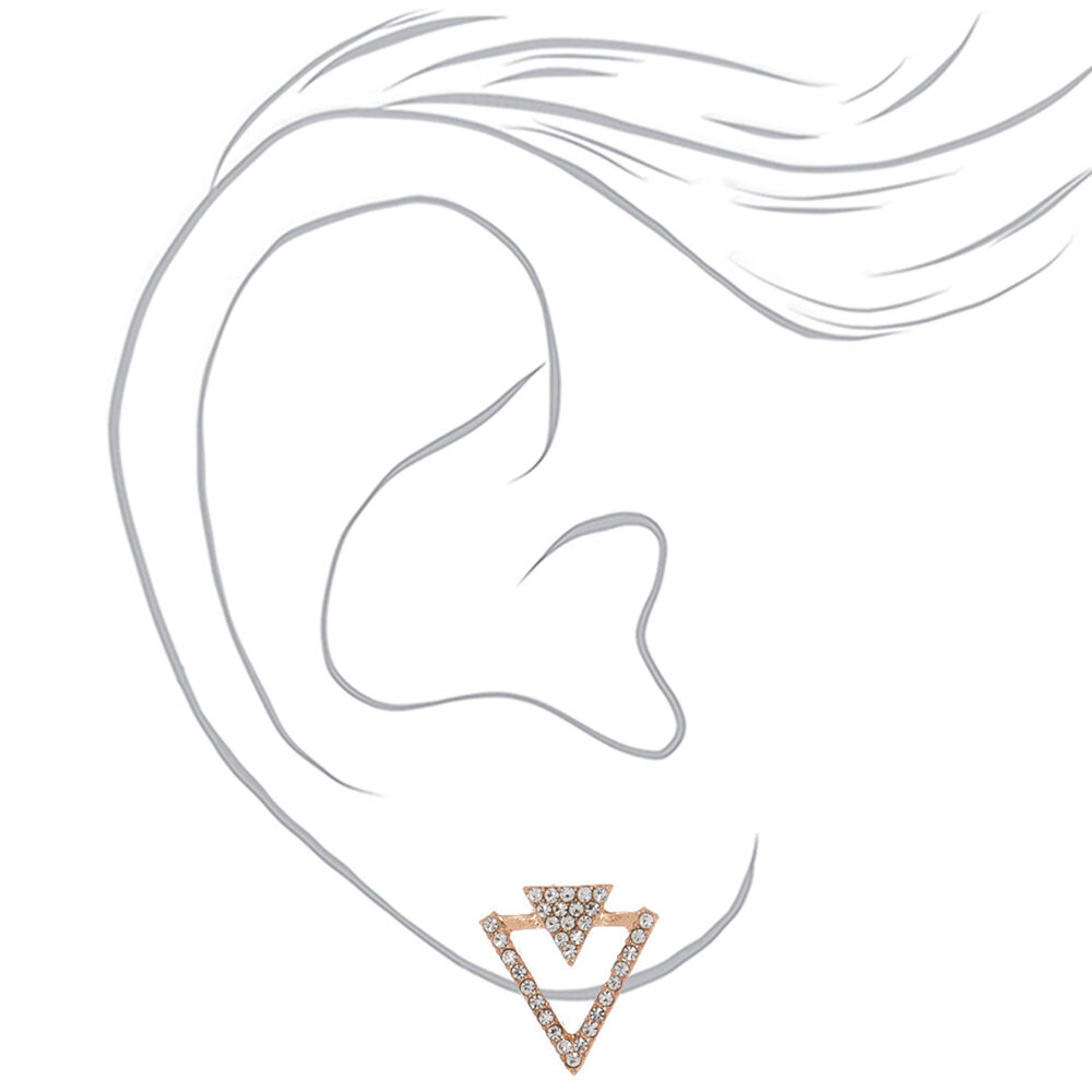 Rose Gold Crystal Double Triangle Stud Earrings,