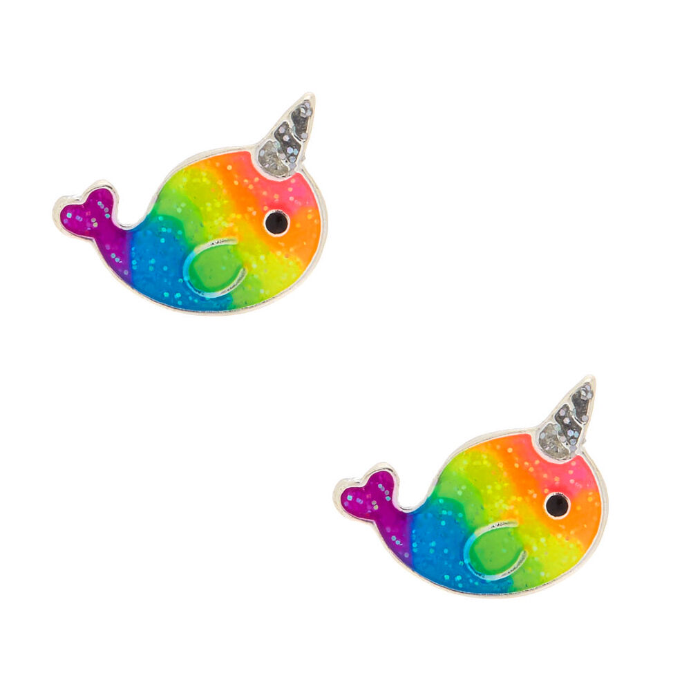 Rainbow Narwhal Stud Earrings | Claire's US