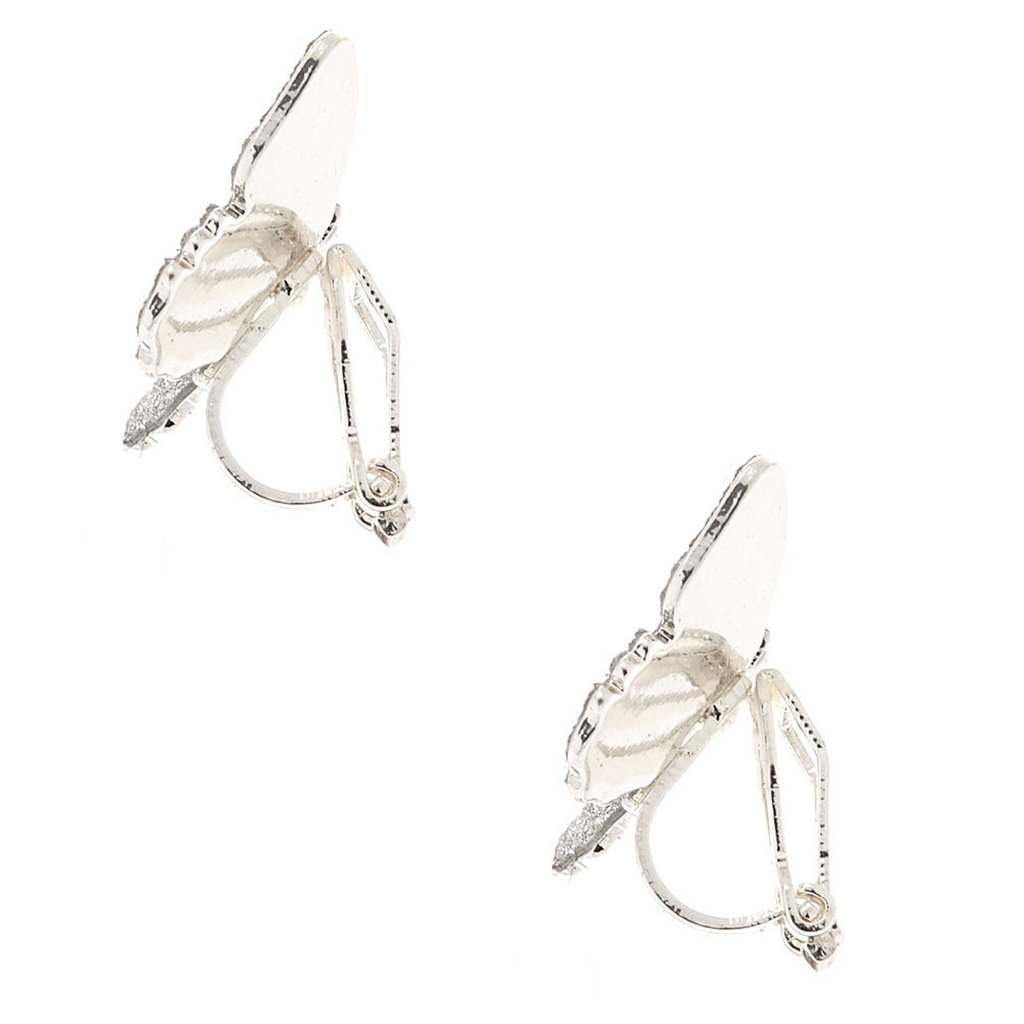 Silver Glitter Butterfly Clip On Stud Earrings | Claire's US