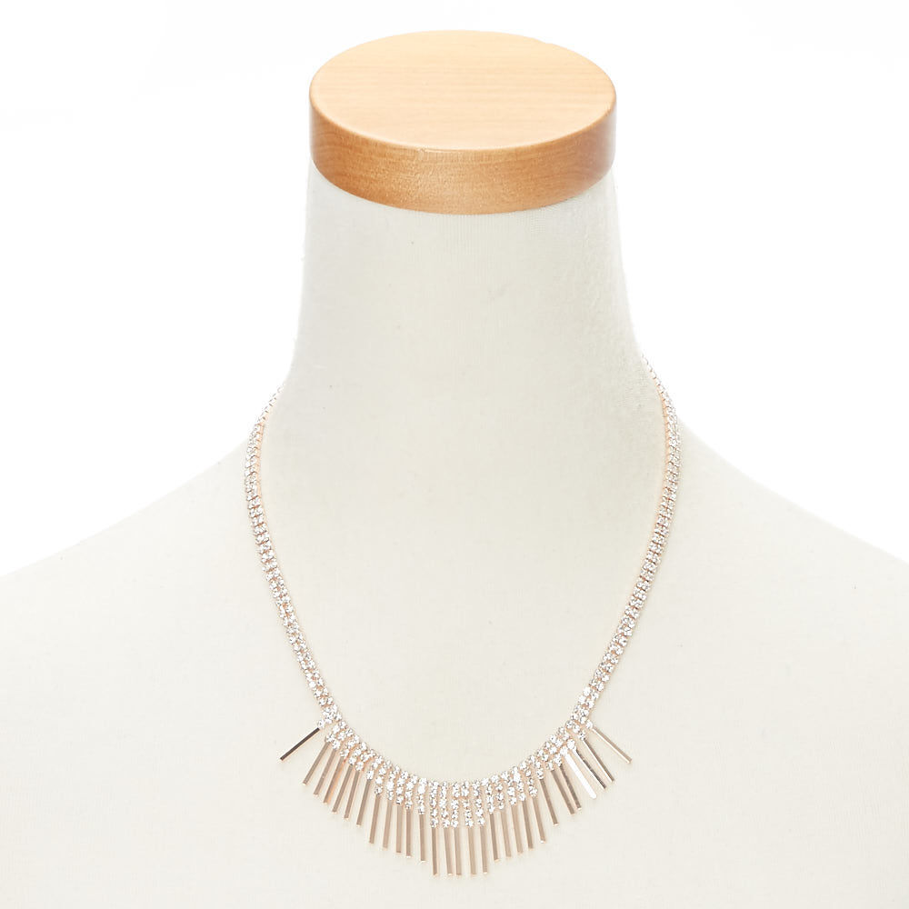 Rose Gold Glass Rhinestone Bib Statement Necklace,