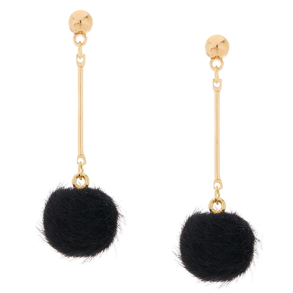Pendants d'oreilles à pompons noirs,