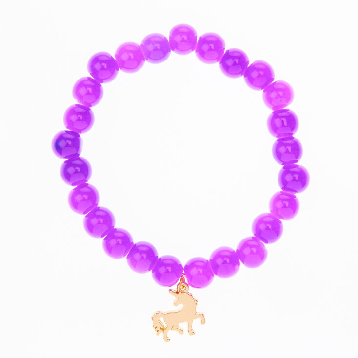 Bracelet &eacute;lastique &agrave; perle d&#39;imitation pourpre avec breloque licorne,