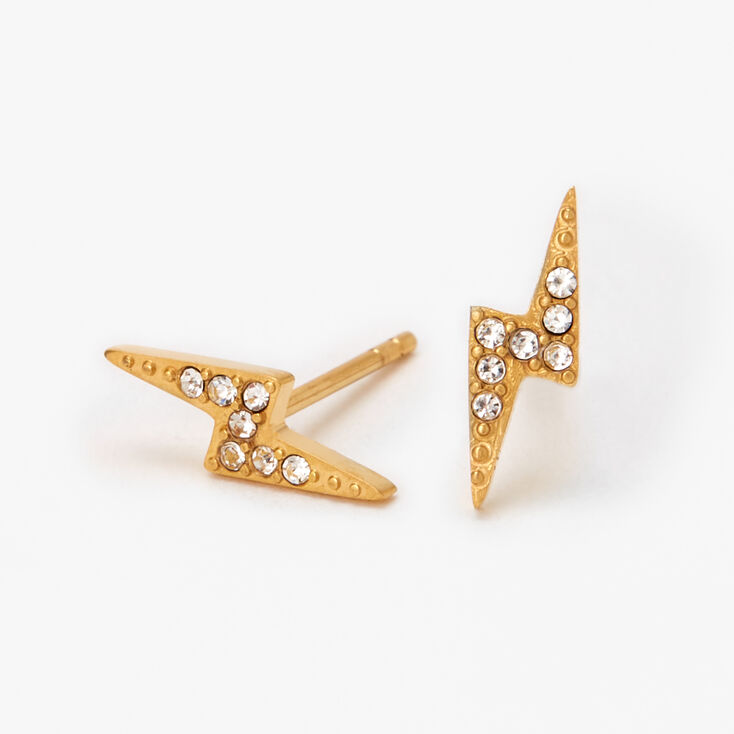 Gold-tone Titanium Lightning Bolt Stud Earrings,