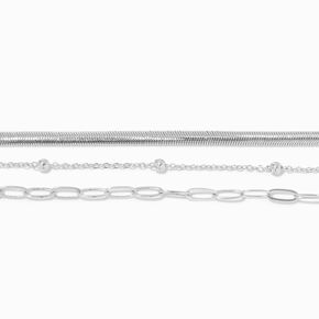 Silver Mixed Chain Multi-Strand Bracelet,