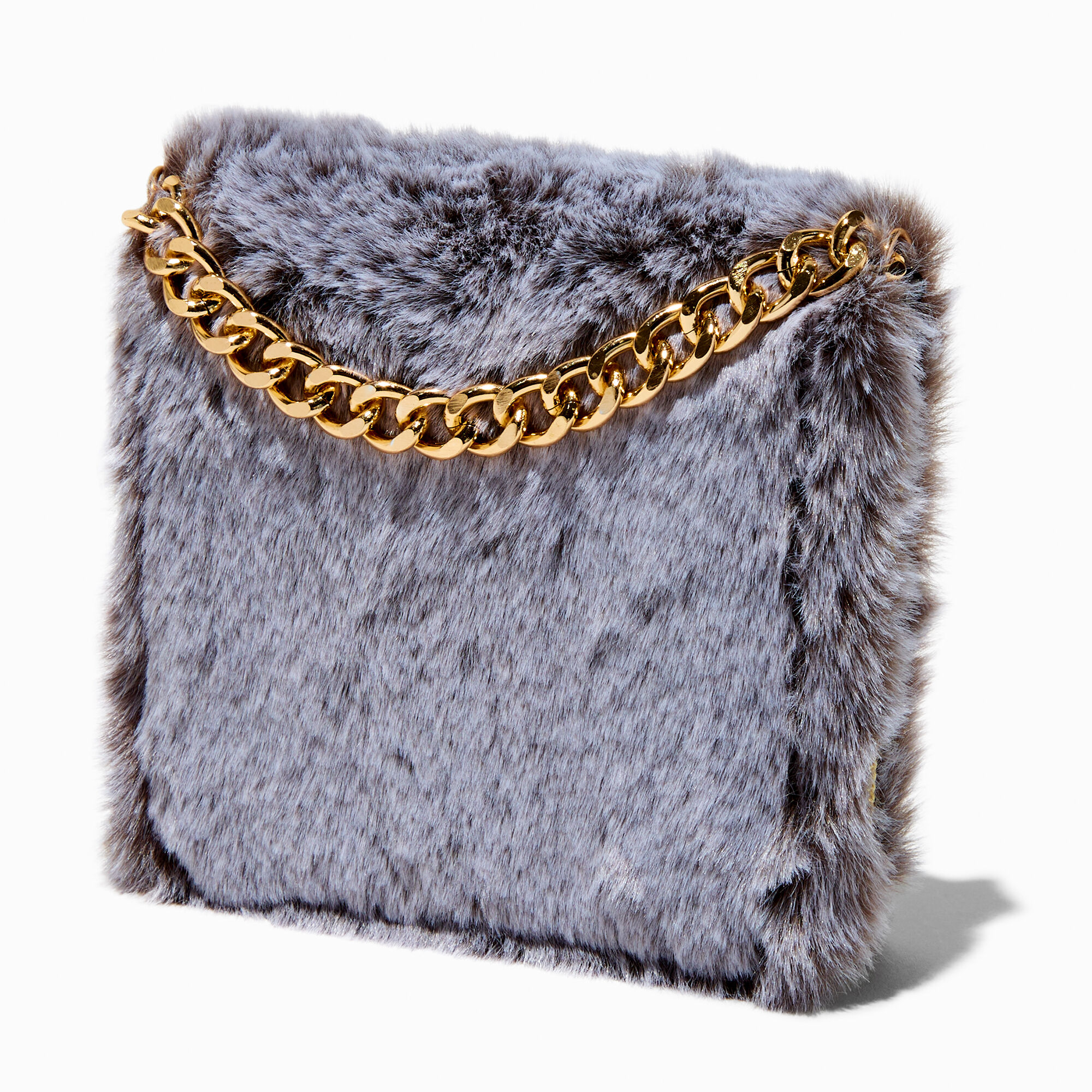 View Claires Furry ChainStrap Wallet Gray information
