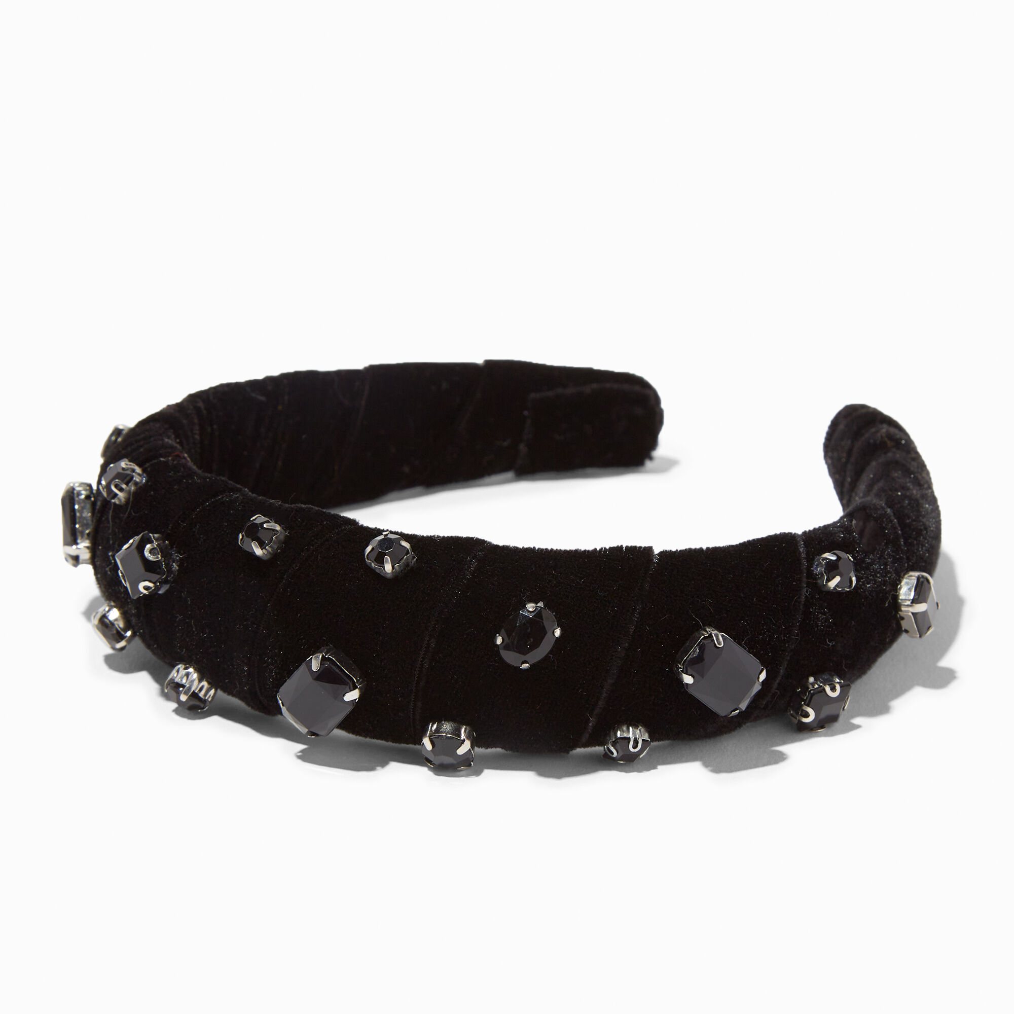 Serre-tête recouvert de velours avec strass noir,