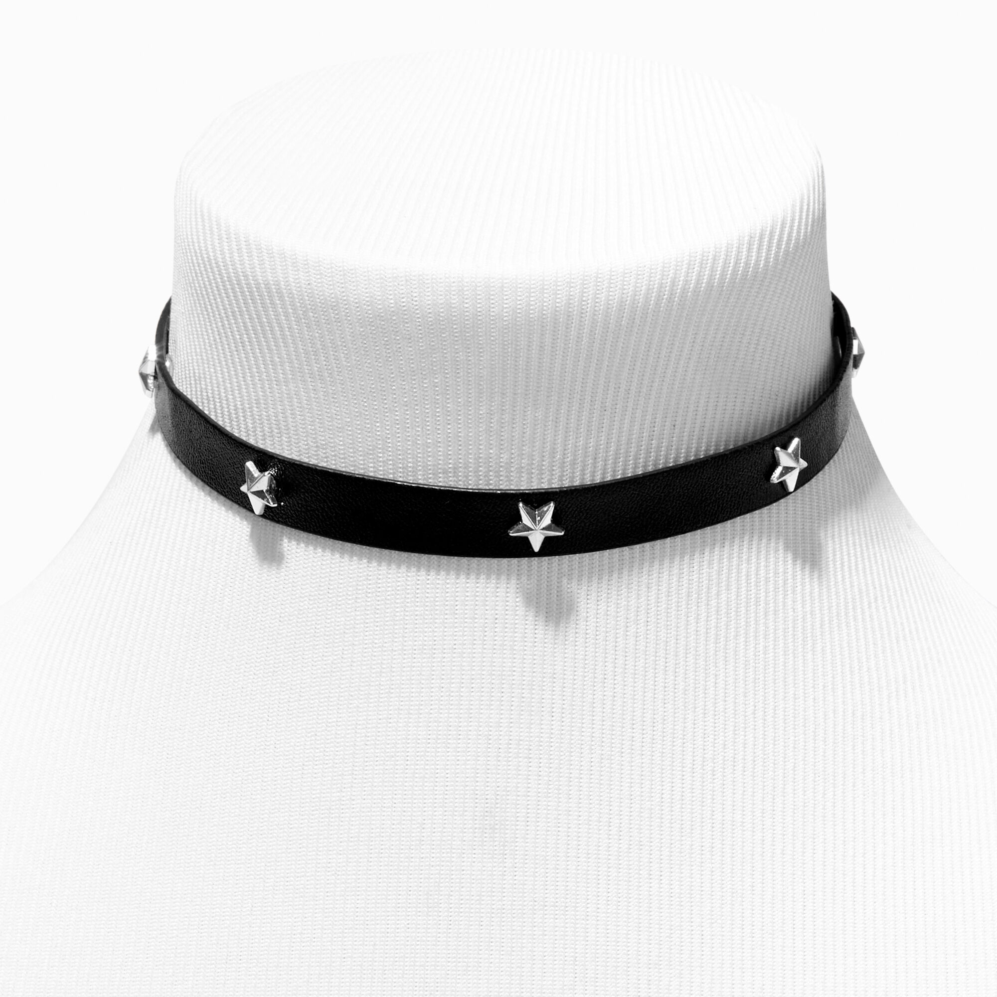 Silver Star Black Ribbon Choker Necklace,