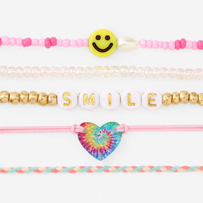 Smile Beaded Stretch Bracelet Set - 5 Pack,
