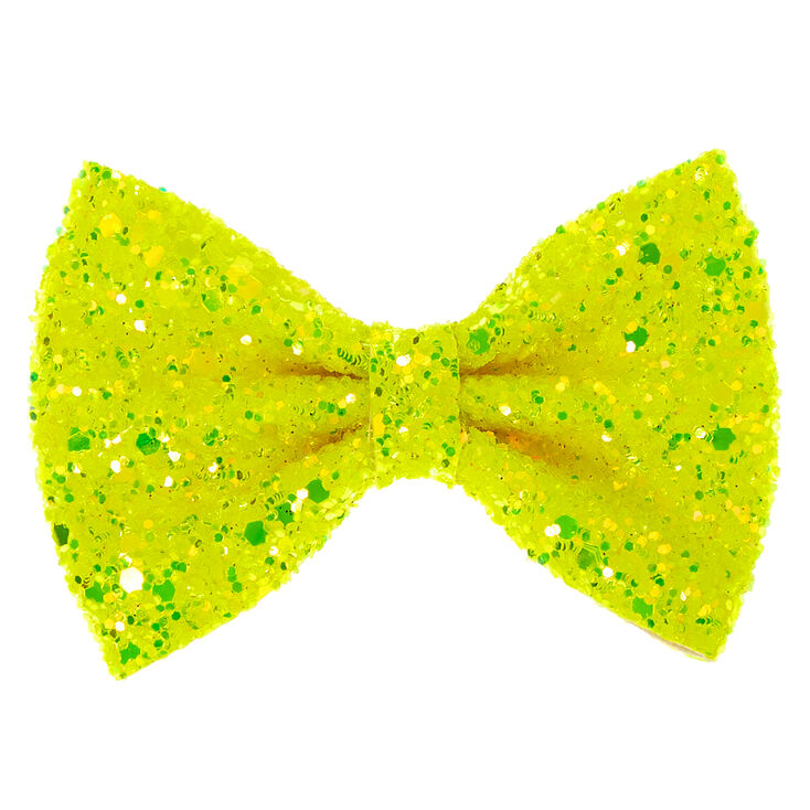 Claire's Mini barrette à nœud pour cheveux à paillettes fluo - Jaune