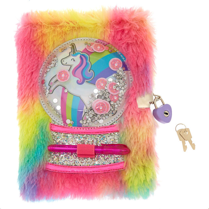 Miss Glitter The Unicorn Snowglobe Lock Plush Diary Claire S Us