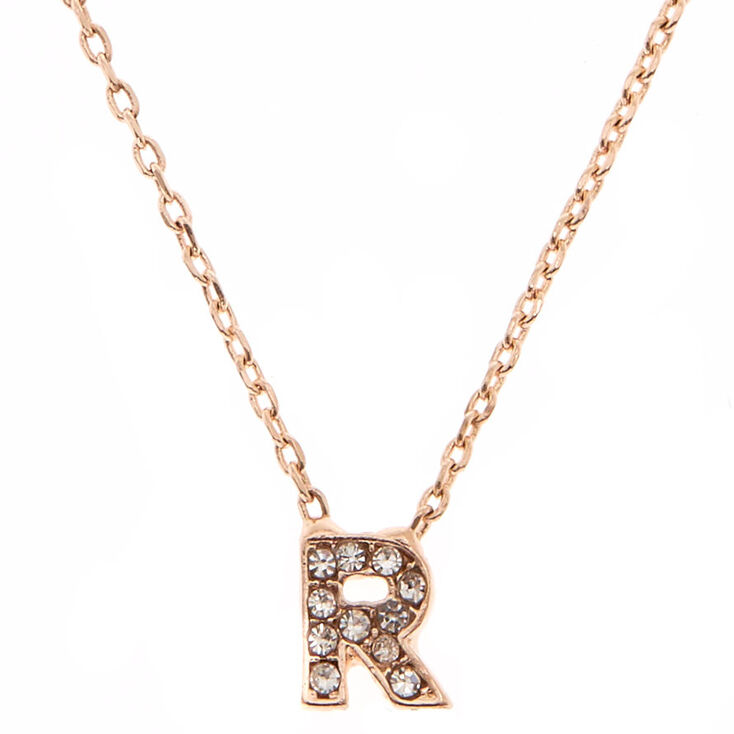 Rose Gold Studded R Initial Necklace | Claire's US