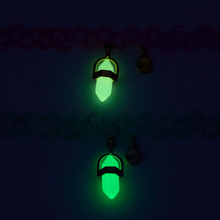 Best Friends Glow in the Dark Faux Crystal Pendant Tattoo Choker Necklaces - 2 Pack,