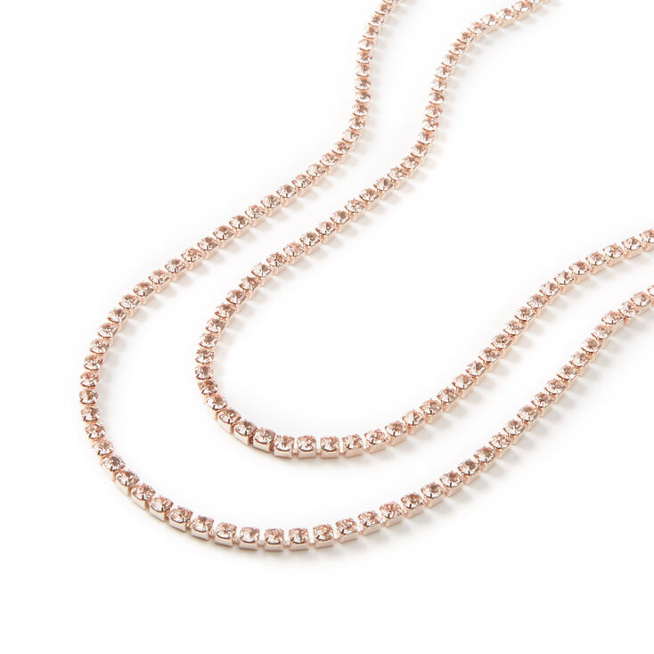 Rose Gold Silk Rhinestone Multi Strand Necklace | Claire's US