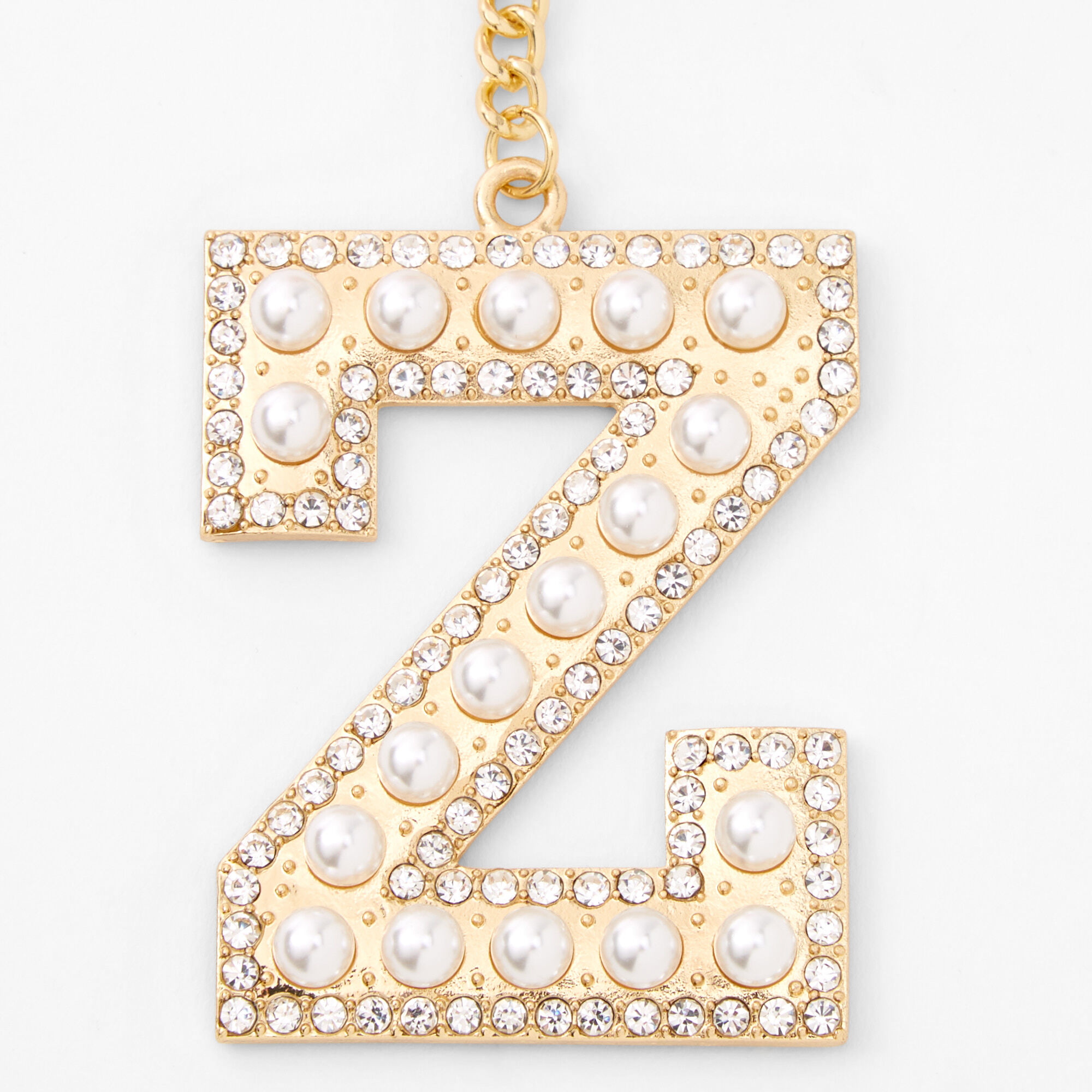 Gold Bling Initial Pom Pom Keyring - Pink, Z,
