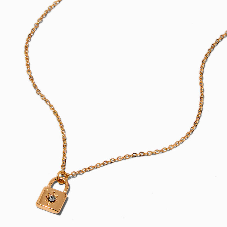 Gold-tone Mini Lock Pendant Necklace,