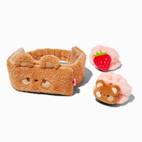 Strawberry Bear Makeup Bow Headwrap &amp; Face Washing Wrist Bands - 3 Pack,