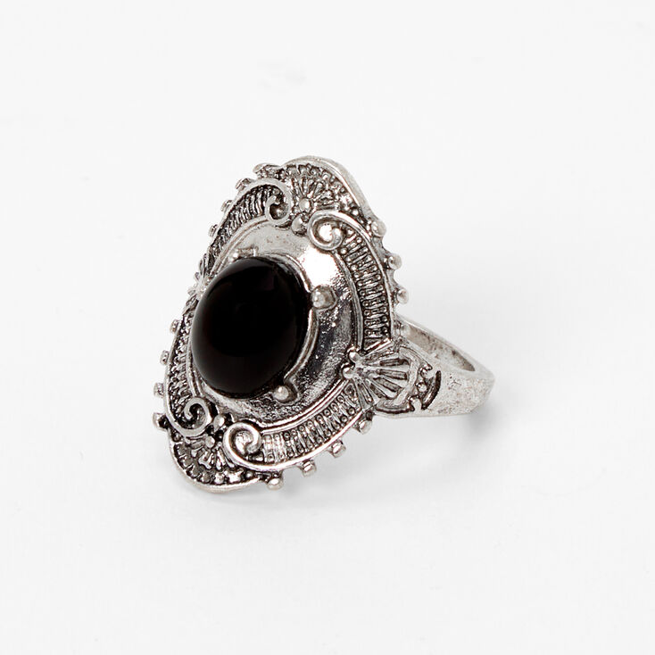 Silver Filigree Black Ring,