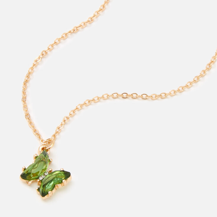 Butterfly Birthstone 16&quot; Gold Pendant Necklace - February,