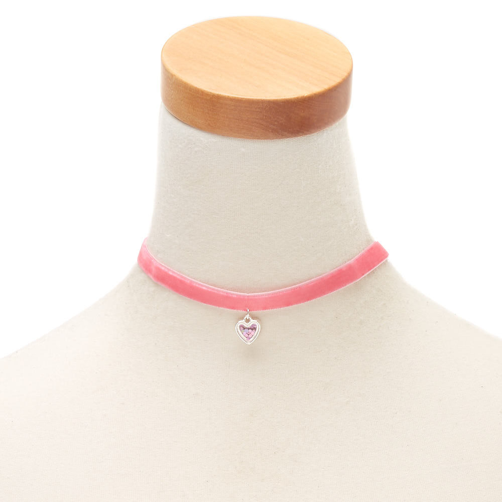 Claire's Club Shakey Heart Choker Necklace - Pink,