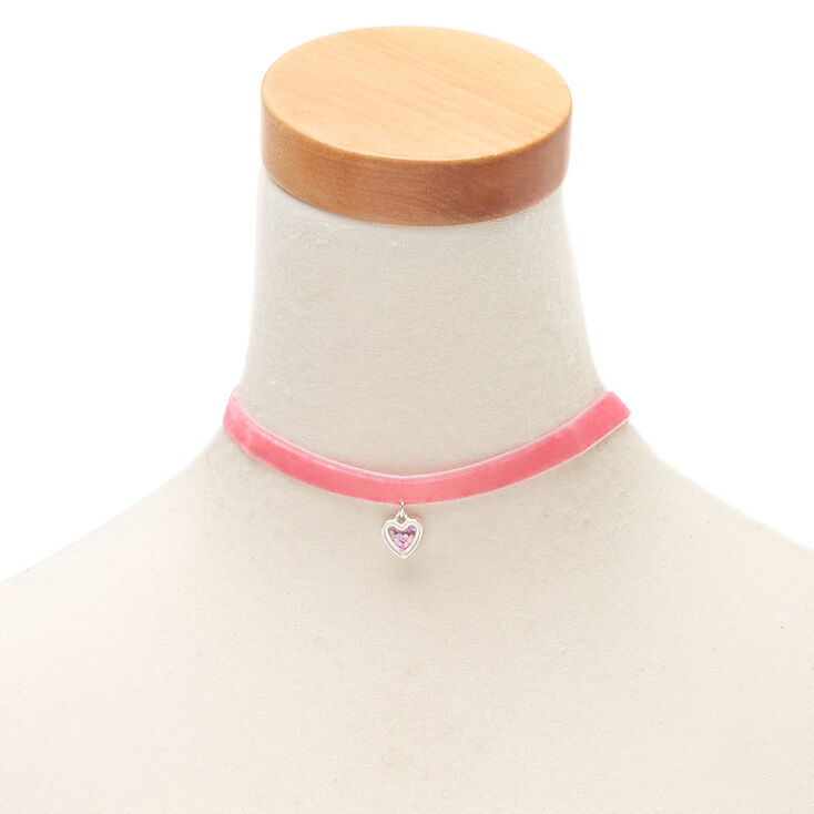 Claire&#39;s Club Shakey Heart Choker Necklace - Pink,